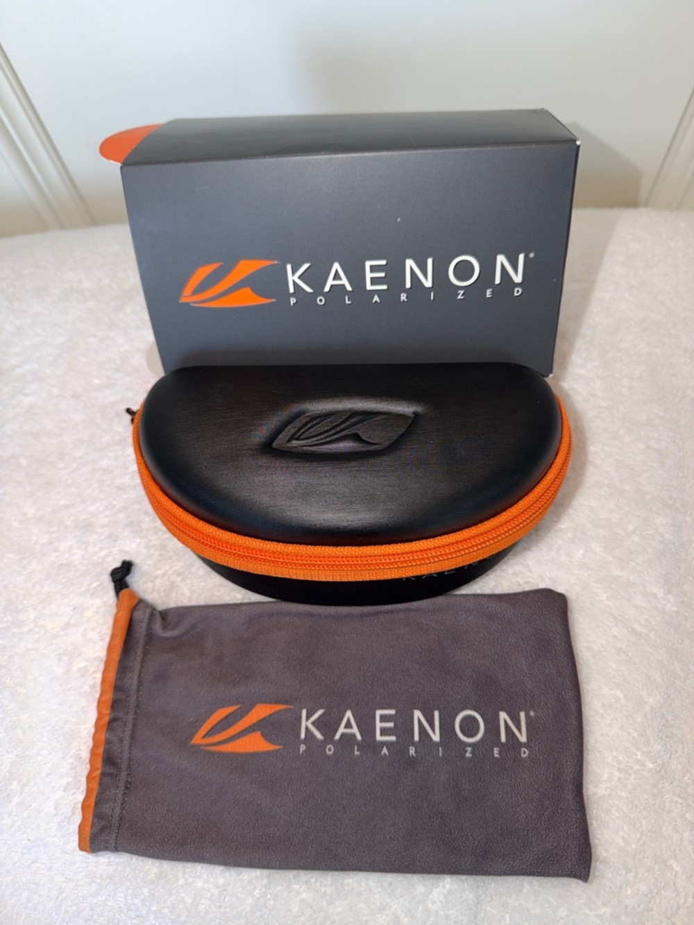 Kaenon Semi-Hard Sunglass Case and Microfiber Drawstring Pouch Orange Trim w/Box